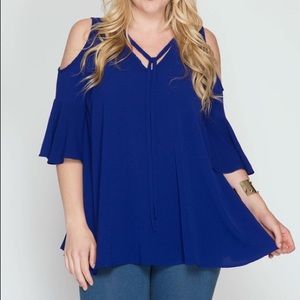 Royal blue, cold shoulder. Plus size